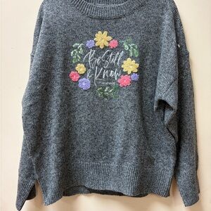 Cozy Floral Embroidered Sweater in Charcoal Gray